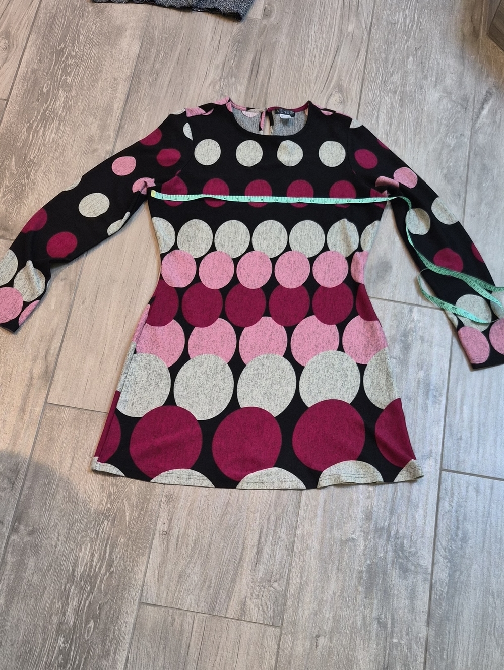 VENUS Black Long Sleeve Dress with Pink and Cream Polka Dots